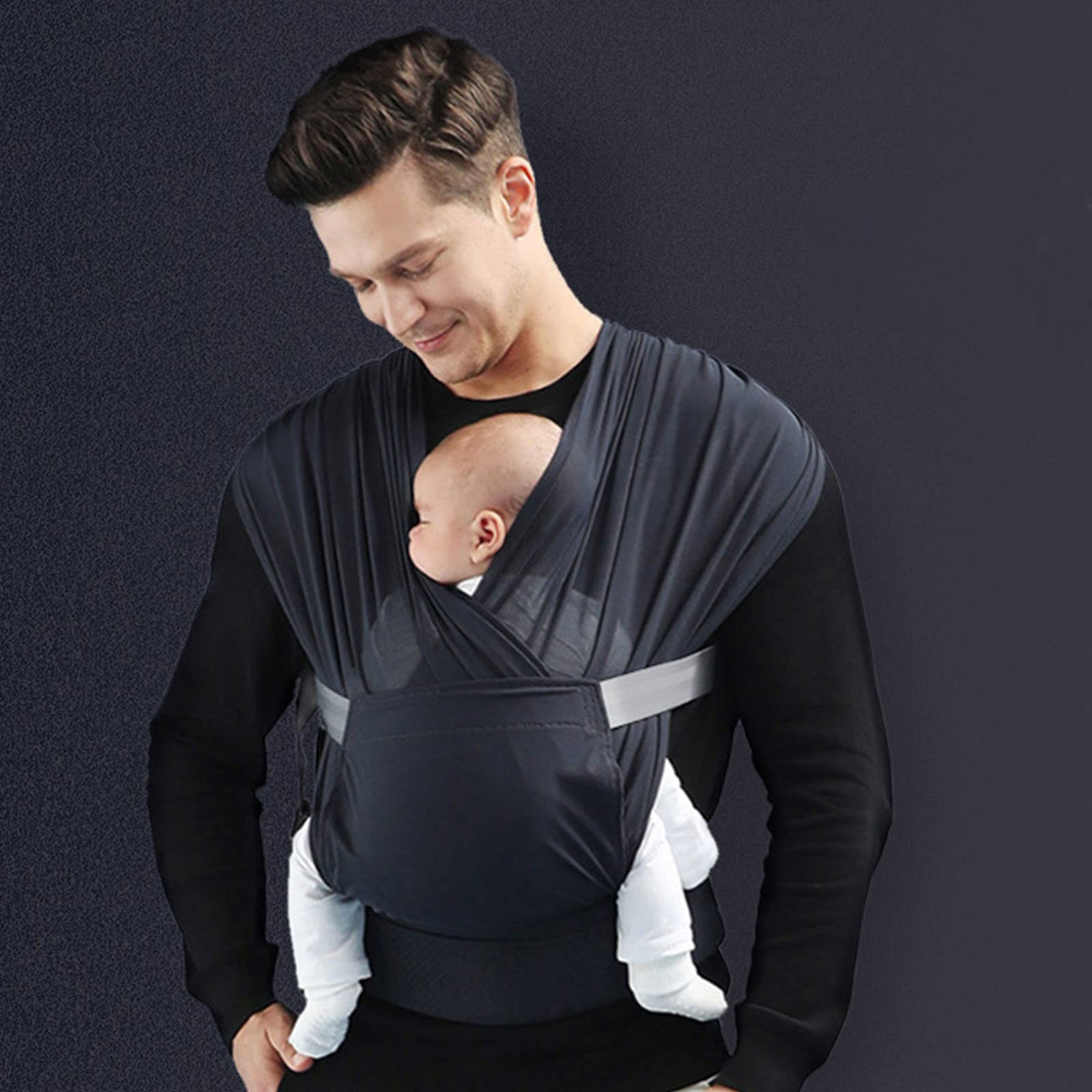 SONARIN Breathable Baby Sling Wrap, Ergonomic Baby Carrier, Stretchy Infant Sling for Newborn Toddler up to 15KG (Black, Hand Wash) - Image 2