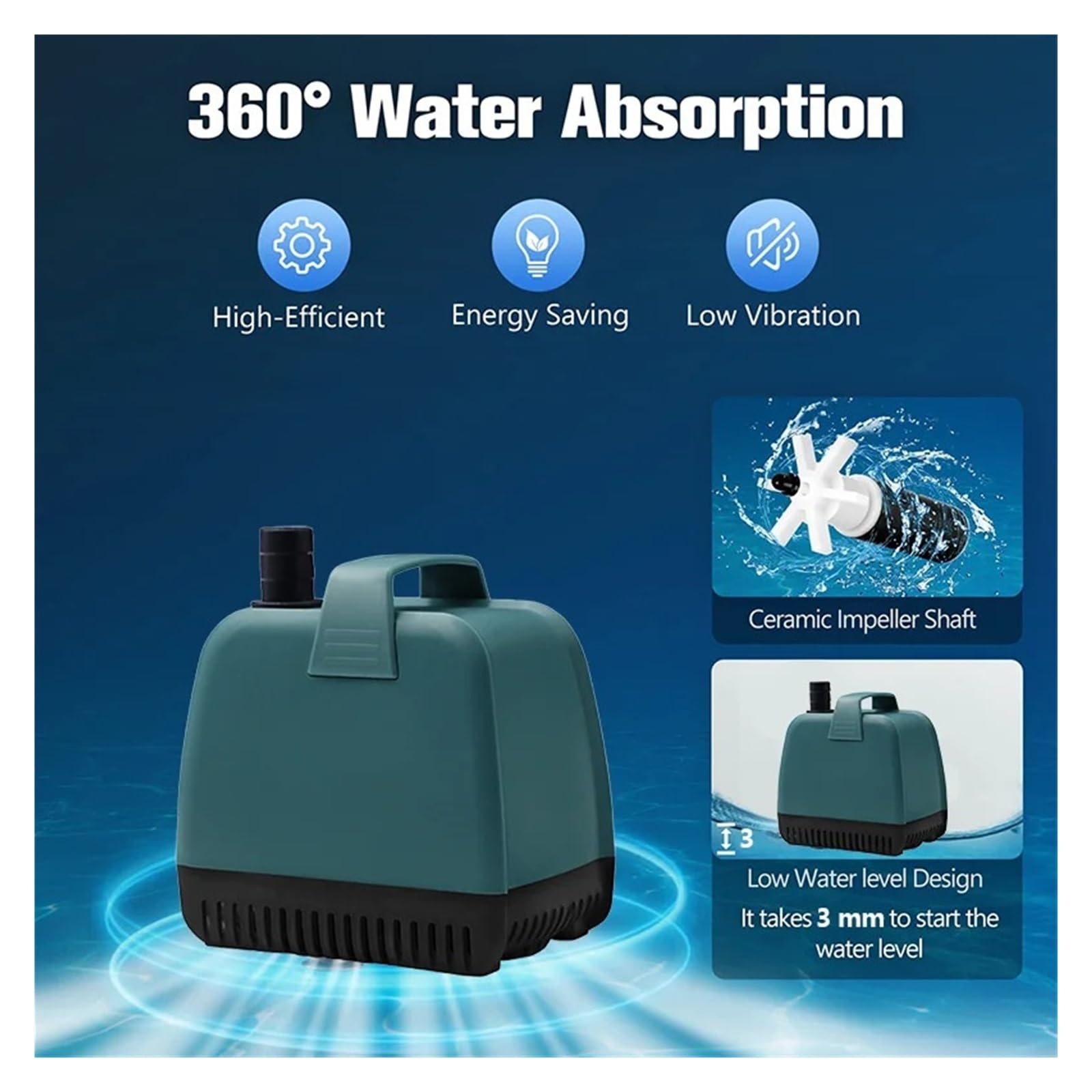 Bomba sumergible pequeña ajustable Bomba sumergible silenciosa de bajo consumo for acuario, filtro agua circulante, bombas multifunción peces.(55W)