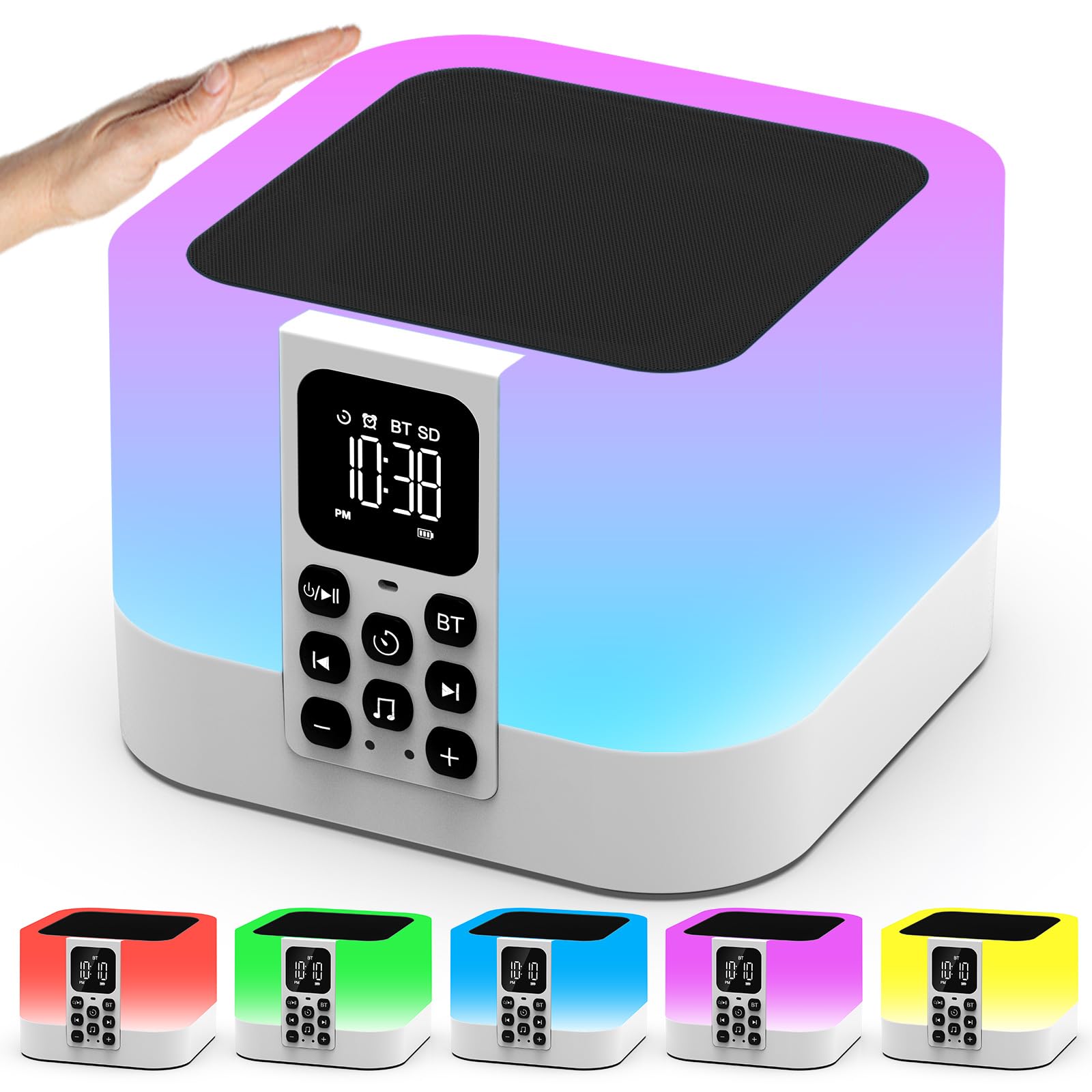 Altavoz Bluetooth con Luz Nocturna y Despertador Digital,Maquina Ruido Blanco Bebe & Adultos,Lamparas de Mesita de Noche con Control Táctil, Originales para Mujer y Hombre en Navidad