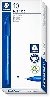 Staedtler Triangular stick ballpoint pen, blue ink, line width M approx. 1.00 mm, for relaxed writing, 10 blue ballpoint p...
