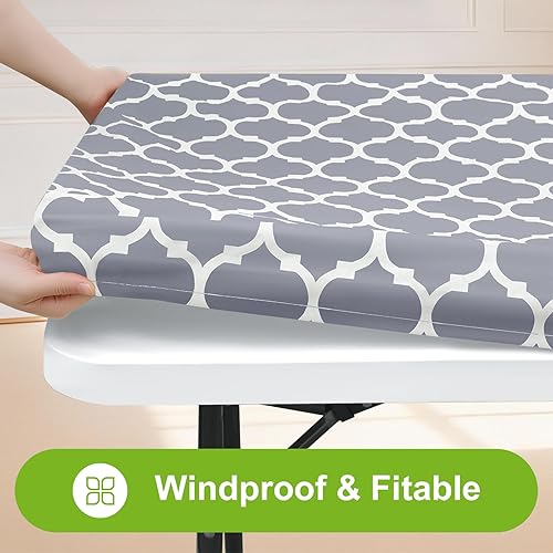 Miniatura 34 de Smiry - Mantel rectangular para mesa de pícnic, impermeable, elástico, ajustable para mesas de 6 pies de vinilo con parte trasera de franela Verde