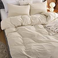 Vista 5 de NEXHOME PRO - Juego de funda de edredón, queen extragrande 98"x98", de algodón lavado 100 % orgánico con aspecto de lino, gris crema, con cierre