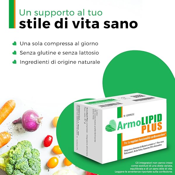 Armolipid Plus - 90 Tablets, Food Supplement with Berberis Aristata, Fermented Red Rice, Folic Acid, Polycosanols, Coenzyme Q10 and Astaxanthin - 2
