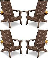 Vista 15 de Juego de 2 sillas Adirondack plegables modernas, sillas Adirondack de polietileno de alta densidad de gran tamaño con soporte para tazas, respaldo