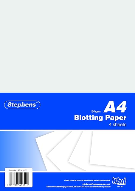 Stephens - White Blotting Paper A4-4 Sheets - 130 GSM - Blotting Paper for Art and Craft - Ideal for Removing Excess Oil - Blotting Paper for Ink and Oil - Perfect for Your Craft Box