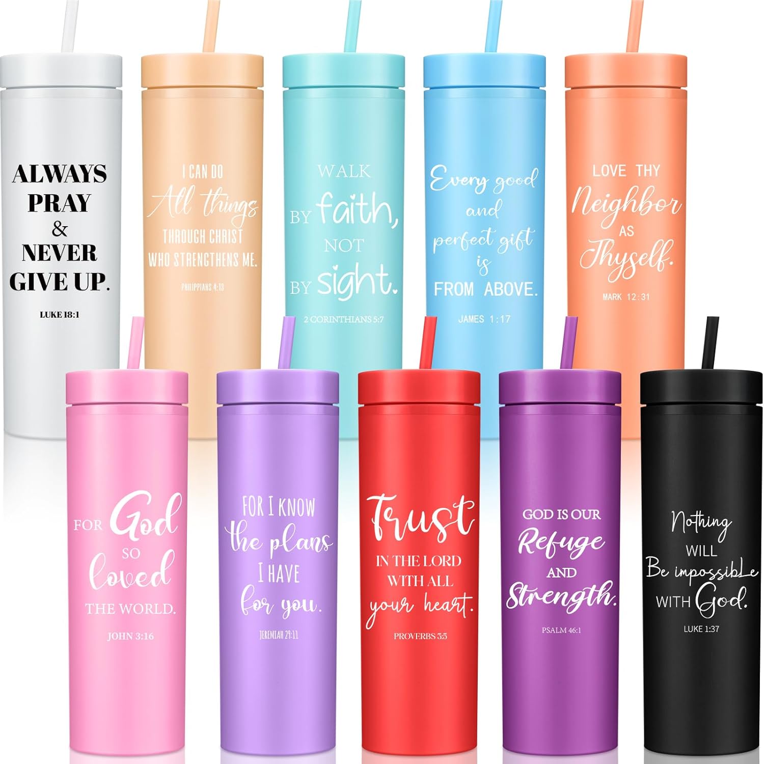 20 Pcs Christian Tumblers Bulk for Women Bible Verse Tumbler Bulk Plastic 16 oz Inspirational Religious Water Bottle with Lid and Straw for Church Women Men (Colorful)