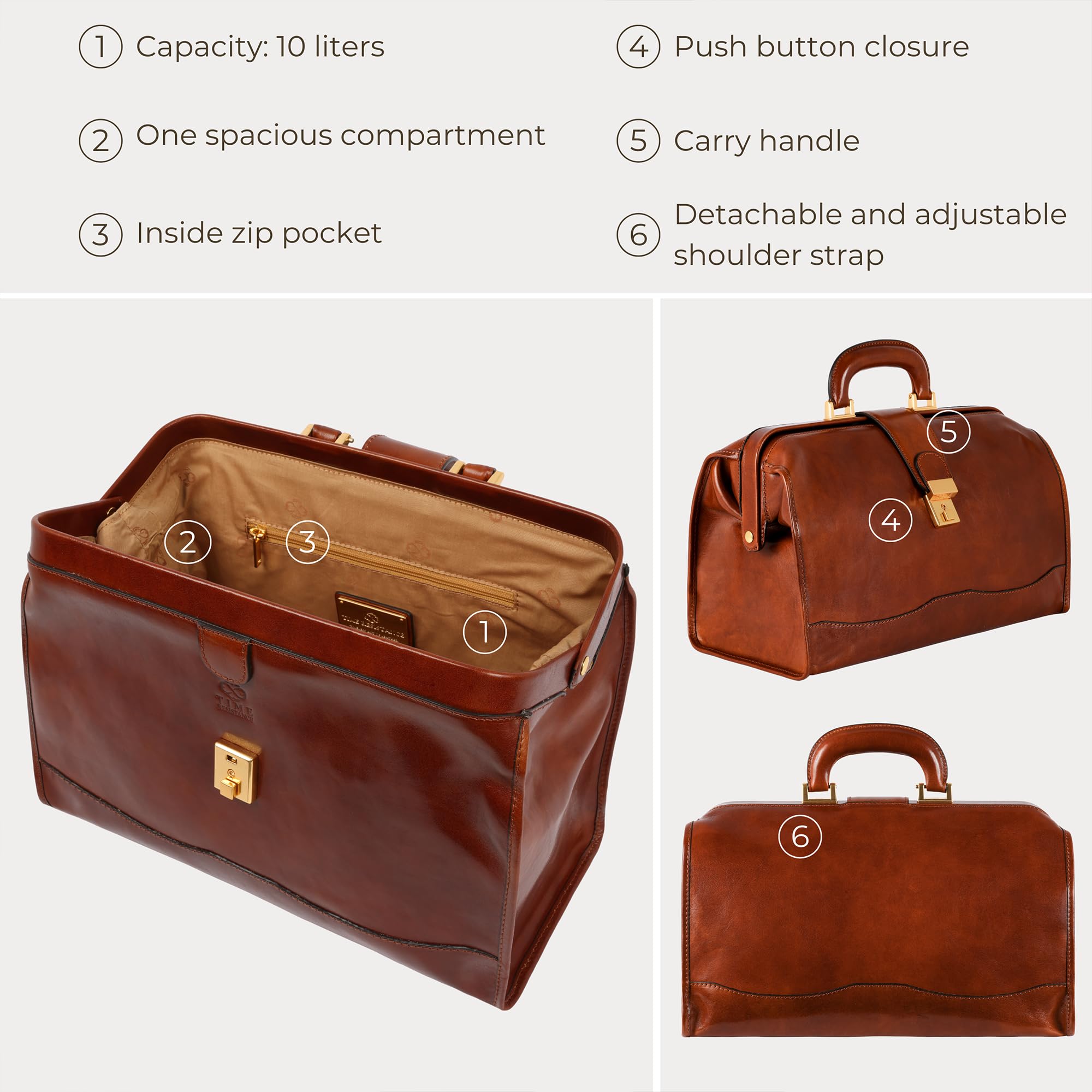 Time Resistance Borsa da medico in pelle, stile vintage, borsa in pelle per uomini e donne