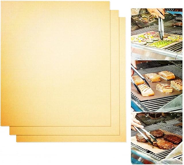 Jrancc Grill Mat,BBQ Sheets 3 packsgo Gold Non Stick BBQ Baking Reusable, Durable, Heat Resistant Barbecue Sheets