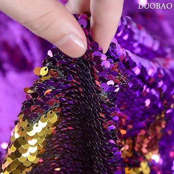 DUOBAO Reversible Flip Sequin Fabric - 0.5 Yard Purple to Gold Mermaid Sequins, Sparkly DIY Sewing Material for Decor