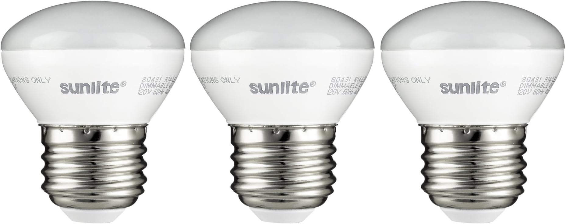 Sunlite LED R14 Mini Flood Light Bulbs, 4 Watts (25W Equivalent), 250 Lumens, Medium (E26) Base, Dimmable, ETL Listed, 3000K Warm White, for China and Curio Cabinet Light, 3 Count