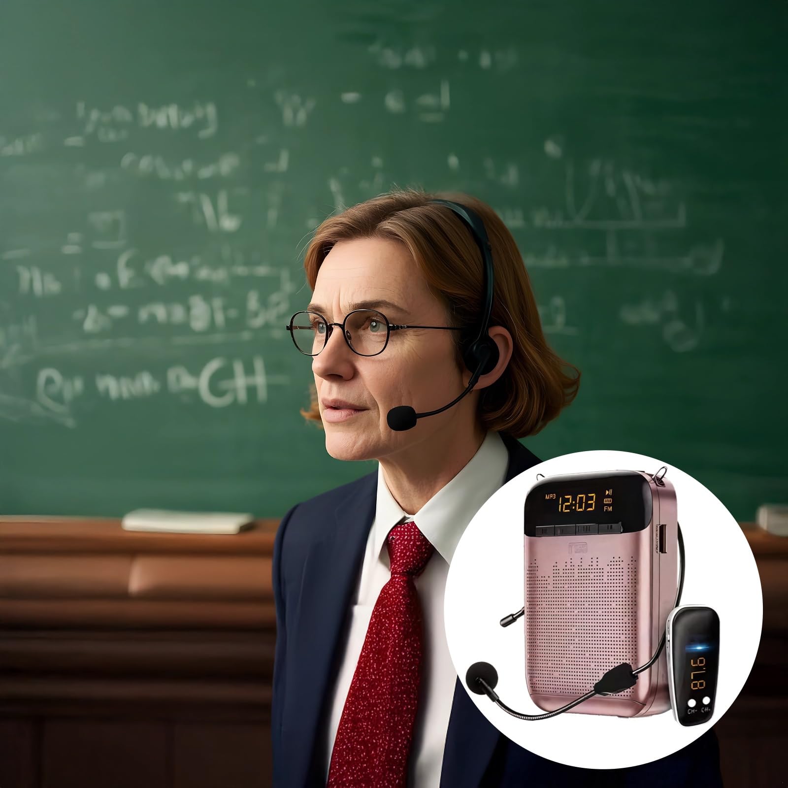 S588 5.0 Sprachverstärker mit kabelgebundenem & kabellosem Mikrofon, Klassenzimmer-Mikrofon-Lautsprecher für Lehrer, 12-Stunden-Akku, deckt 1.000 m² ab, kompakte schwarz-goldene Einheit