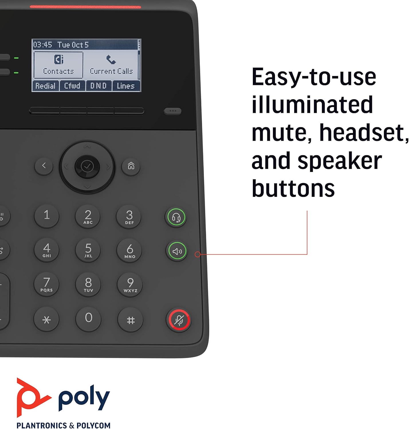 Plantronics Poly - Edge B10 IP Desk Phone with Power Adapter (Polycom) - Open SIP - Connect to 8 Lines - Acoustic Fence Technology - RJ9 and 3.5mm Headset Ports – Illuminated Keys Where You Need Them
