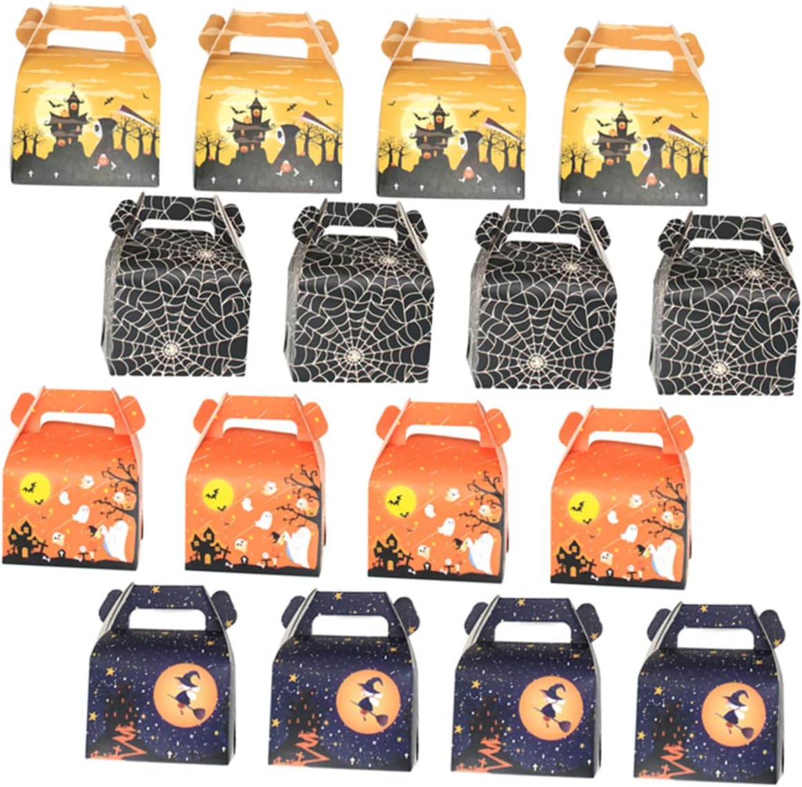SKISUNO 24pcs Halloween Treat Boxes Portable Candy Boxes Fun Patterns for Parties Festivals and Themed Events Spooky Webs Ghosts Witches and