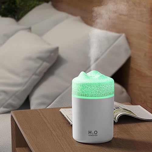 Mini humidificador blanco, humidificador pequeño de niebla fría de 10.1 fl oz, humidificadores de escritorio personales alimentados por USB para