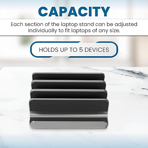 Miniatura 2 de Elestoria Soporte vertical para laptop con 5 ranuras, soporte vertical de aluminio para computadora de escritorio, compatible con MacBook Pro/Air