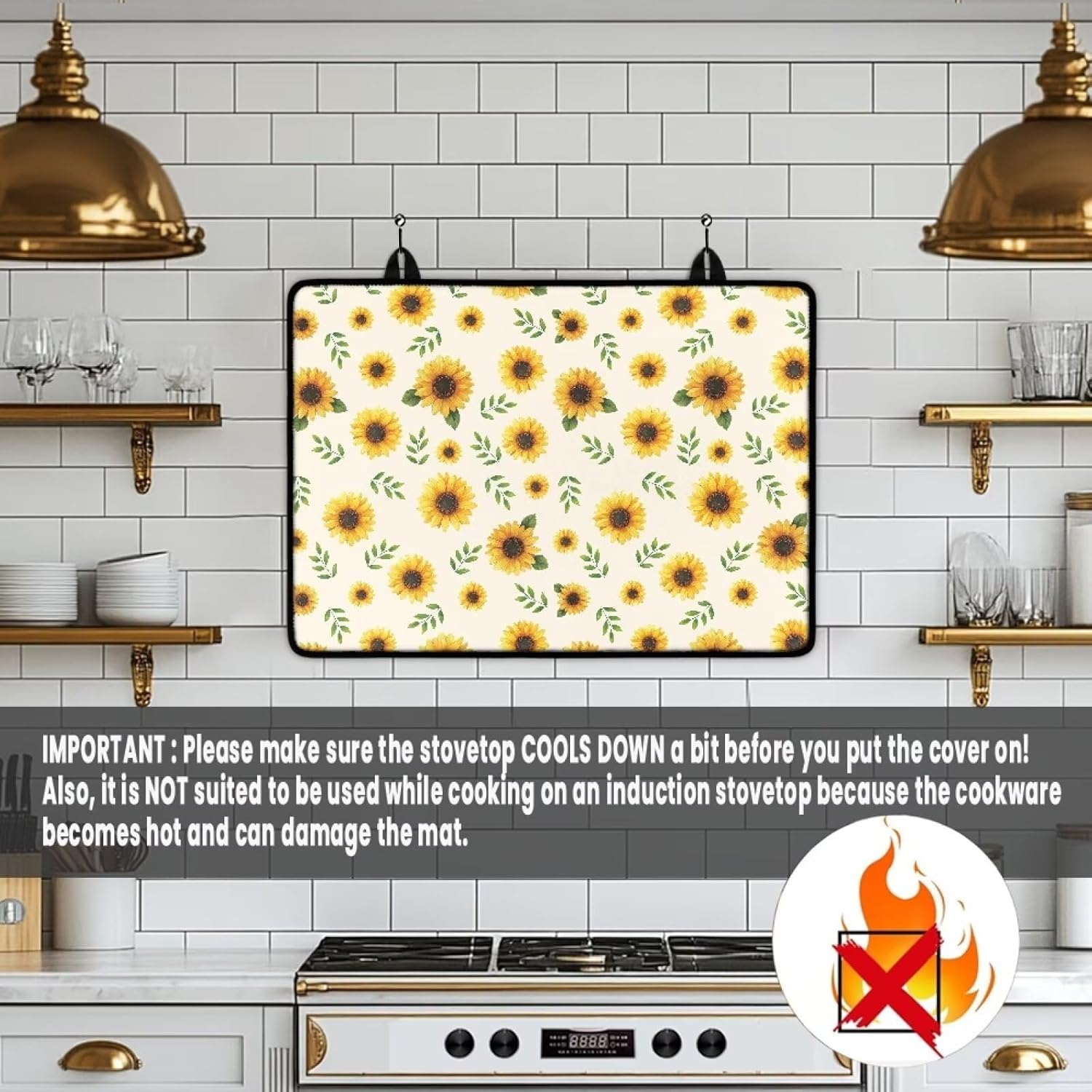 Cooktop Cover, Ceramic Stove Guard Stove Top Protector Heat Resistant Electric Stove Cover Mat Anti Water Stove Cover Mat Househould Kitchen Accessories Sunflower Print
