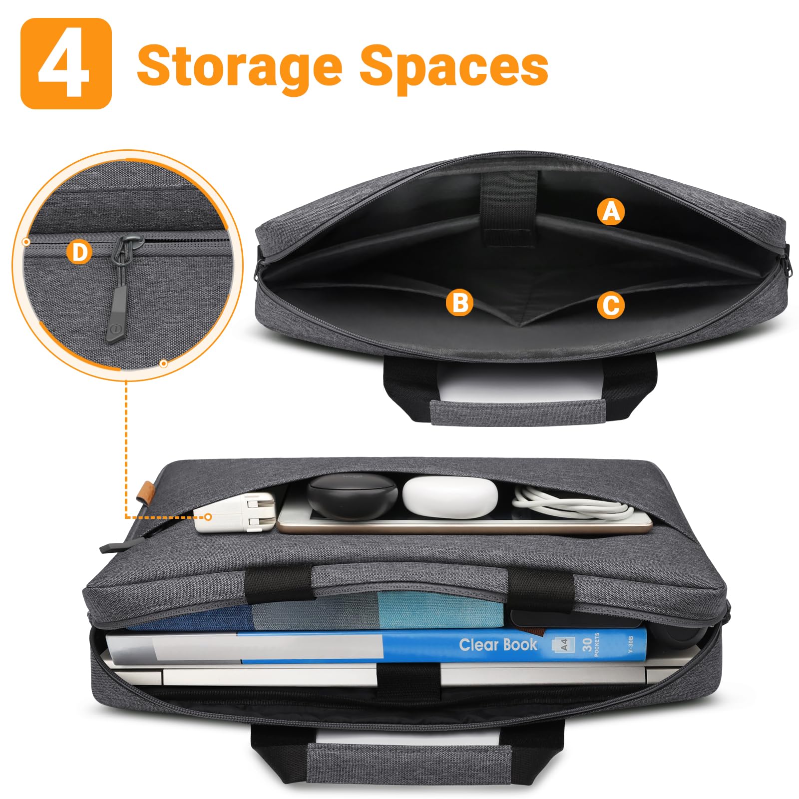 ZYB Impermeabile Borsa Porta PC Tracolla Custodia Portatil 17-17.3 Pollici per 17-17,3 Pollici Computer Notebook Lenovo Acer ASUS Vivobook Dell HP Samsung Laptop-Grigio Scuro