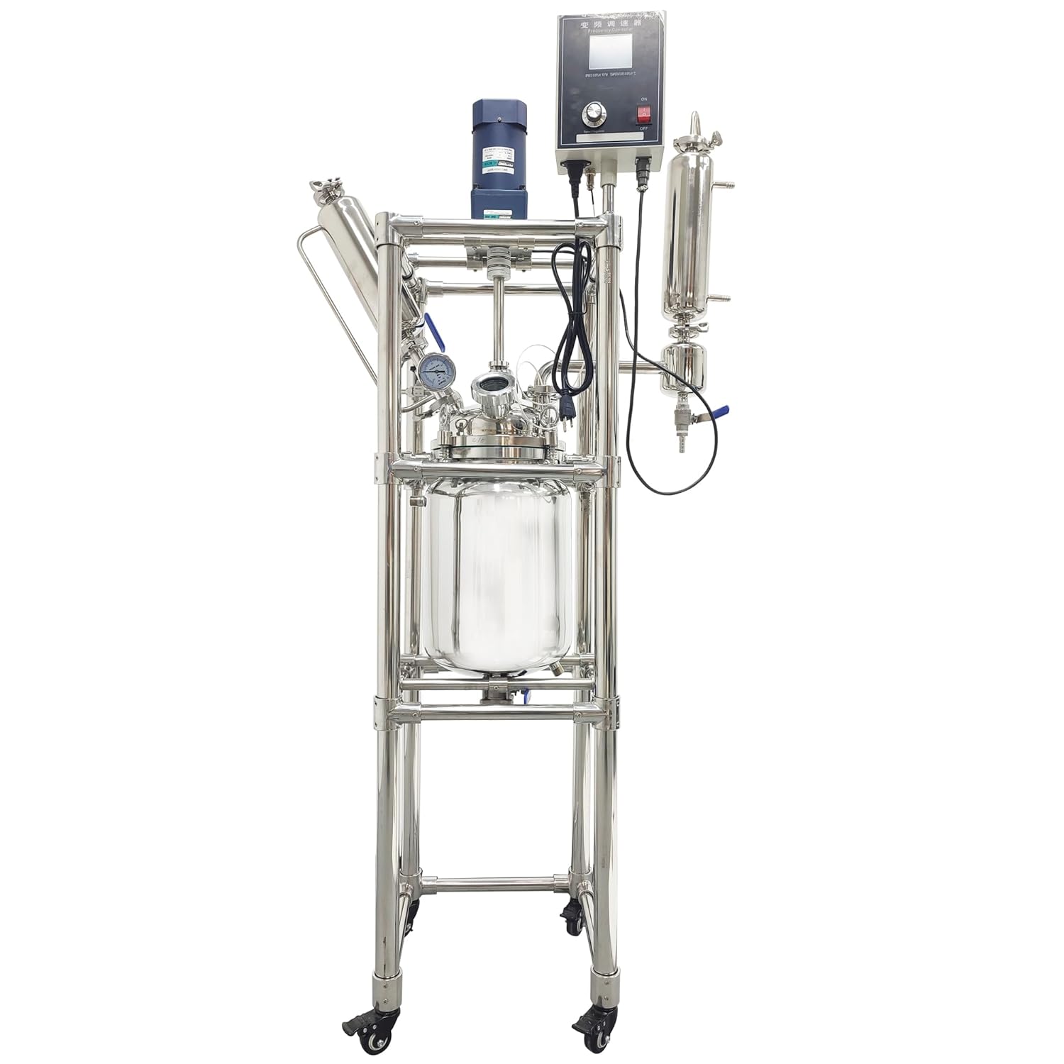 10L Lab Jacketed Reactor 110V Double-Layer Stainless Steel Reaction Kettle, 316 SS Interior, 0-600 RPM, -80°C~200°C, with Digital Display, for Chemical Distillation, Mixing, Research