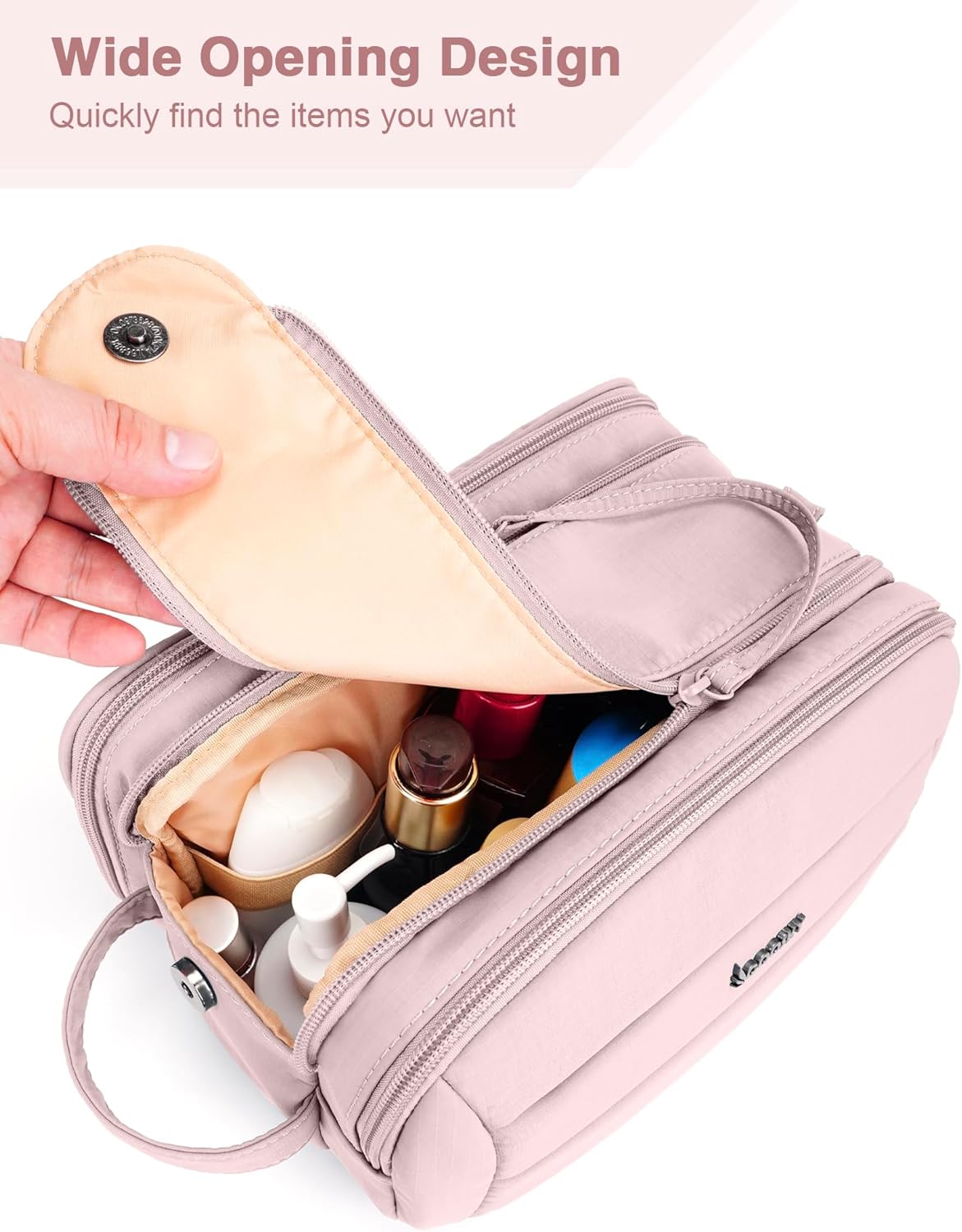 Toiletry Bag for Men & Women, Cruise Ship Travel Essentials, Shaving Dopp Kit with Dry and Wet Separation, Water-resistant Bathroom Cosmetic Organizer Bag, Makeup Accessories with Trolley Belt, Pink - Image 5