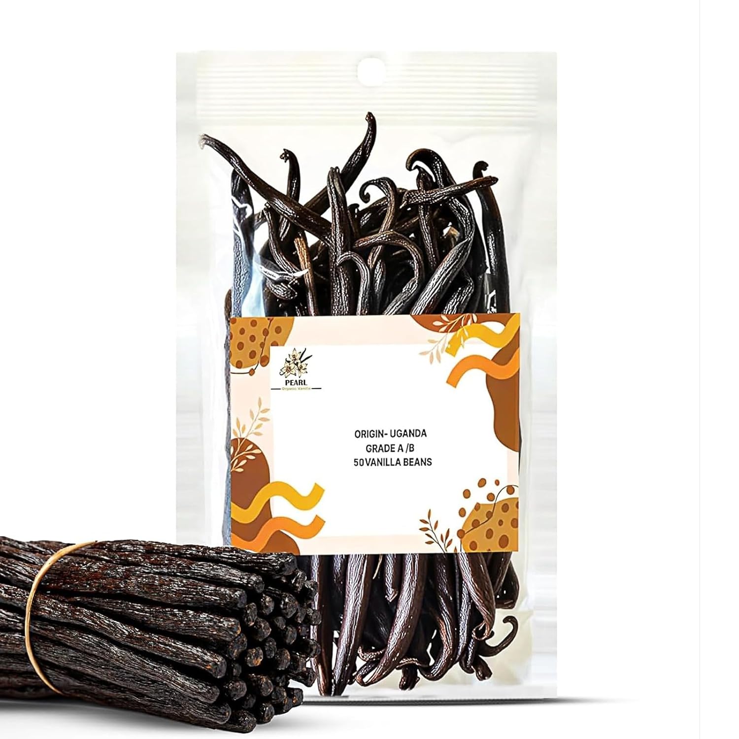50 Organic Vanilla Beans, Premium Whole Grade A Pods for Homemade Vanilla Extract, Baking & Brewing, Non-GMO & Gluten-Free - Perfect Native Vanilla