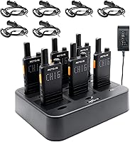 Retevis B3H 3rd Gen RT22 Walkie Talkies (6 Pack) - Ultra Slim FRS Radios w/ Earpiece, 1620mAh Battery, LED Display & 6-Way Charger for Business