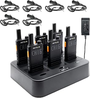 Retevis B3H 3rd Gen RT22 Walkie Talkies (6 Pack) - Ultra Slim FRS Radios w/ Earpiece, 1620mAh Battery, LED Display & 6-Way Charger for Business