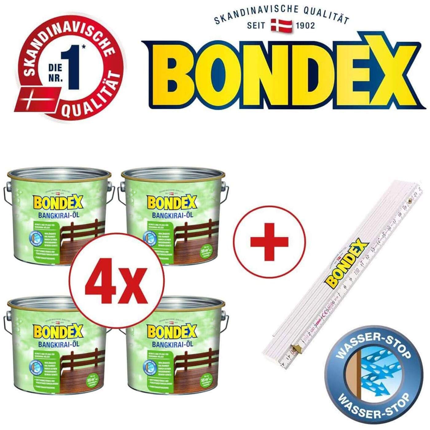 Bondex BigPack XL 4x Bangkirai Öl Bangkirai 4,00l 329611 + 1 x Bondex Zollstock