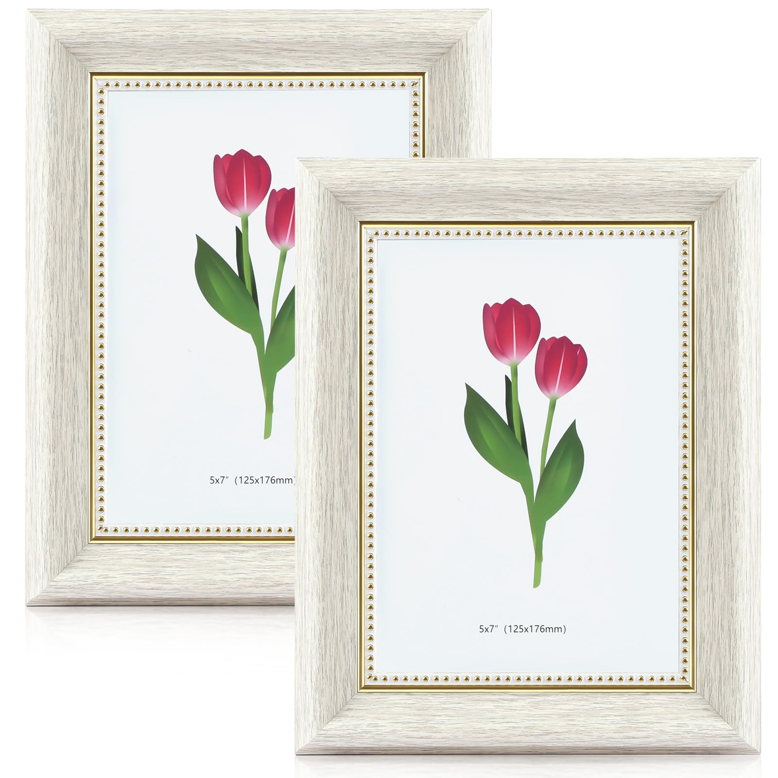 Ainiv 2 Pack Photo Frames, 7x5 Vintage Photo Frames with Perspex Front, Landscape and Portrait Retro Postcard Frame, Tabletop and Wall Mountable for Home, Office, Gallery, Office, Holiday (White)