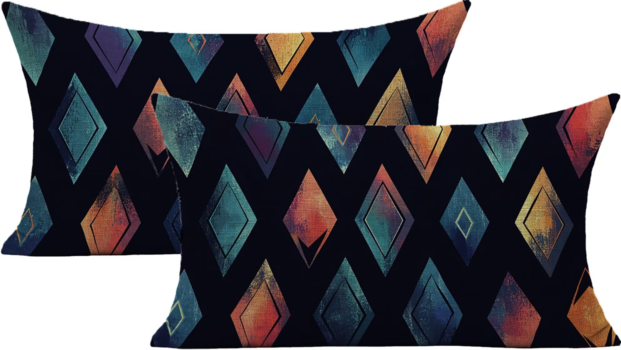 Housse de coussin extérieur imperméable 40x80cm Lpfieonn en lin noir (lot de 2)