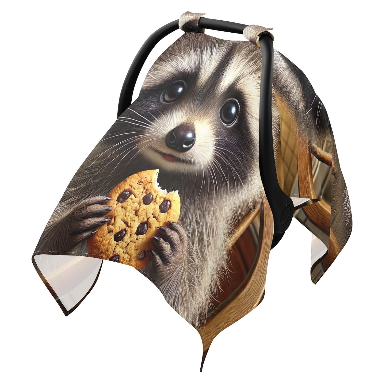 Cute Raccoon Grey Infant Car Seat Cover, Adjustable Straps image 2