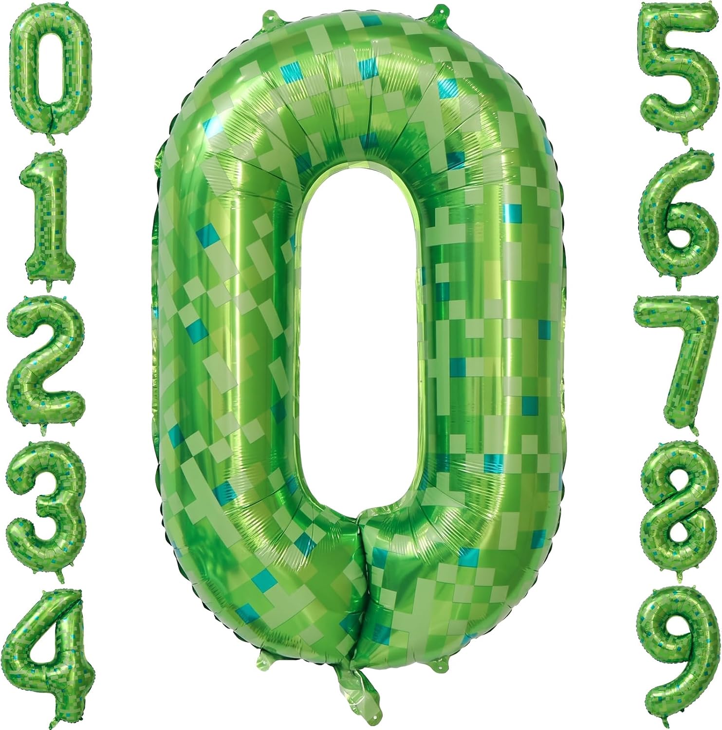 40" Green Pixel Number 0 Balloon for Birthday Decor Gamer Party