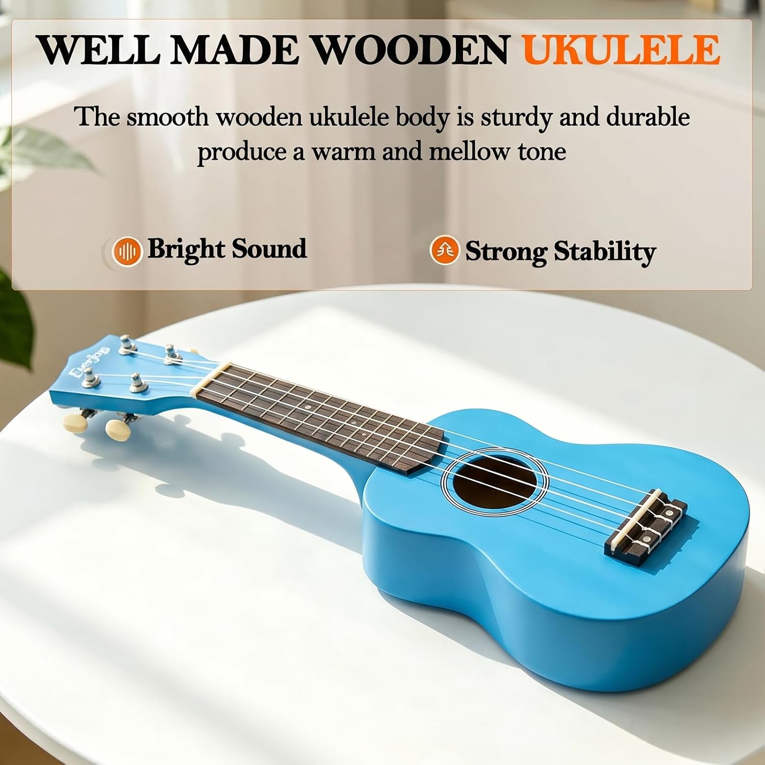 Everjoys Soprano Ukulele Beginner Kit 21 Inch w/Free Online Lesson Gig Bag Tuner Picks Strap, Fast to Learn (Blue) thumbnail