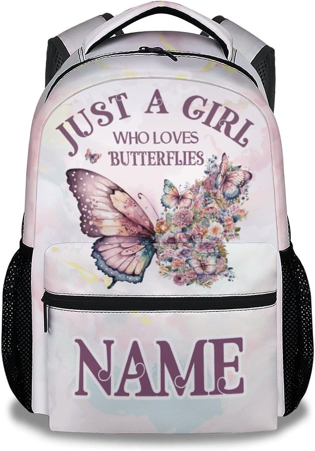 Mercuryelf Butterfly Backpack for Girls - 16 Inch Backpacks for School Travel - Just a Girl Who Loves Butterflies Fashion Lightweight Bookbag for Kids