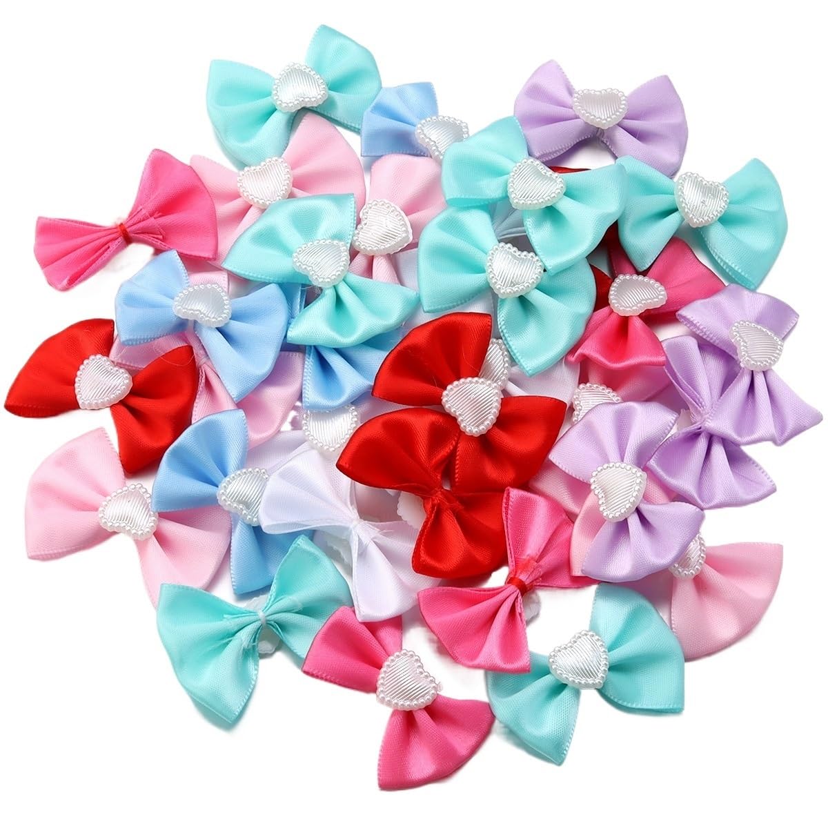 LATEAU Ribbon Bows 20pcs/lot Polyester Satin Ribbon Bows With Heart Pearl Bowknots For DIY Clothing Decoration Accessories(5)
