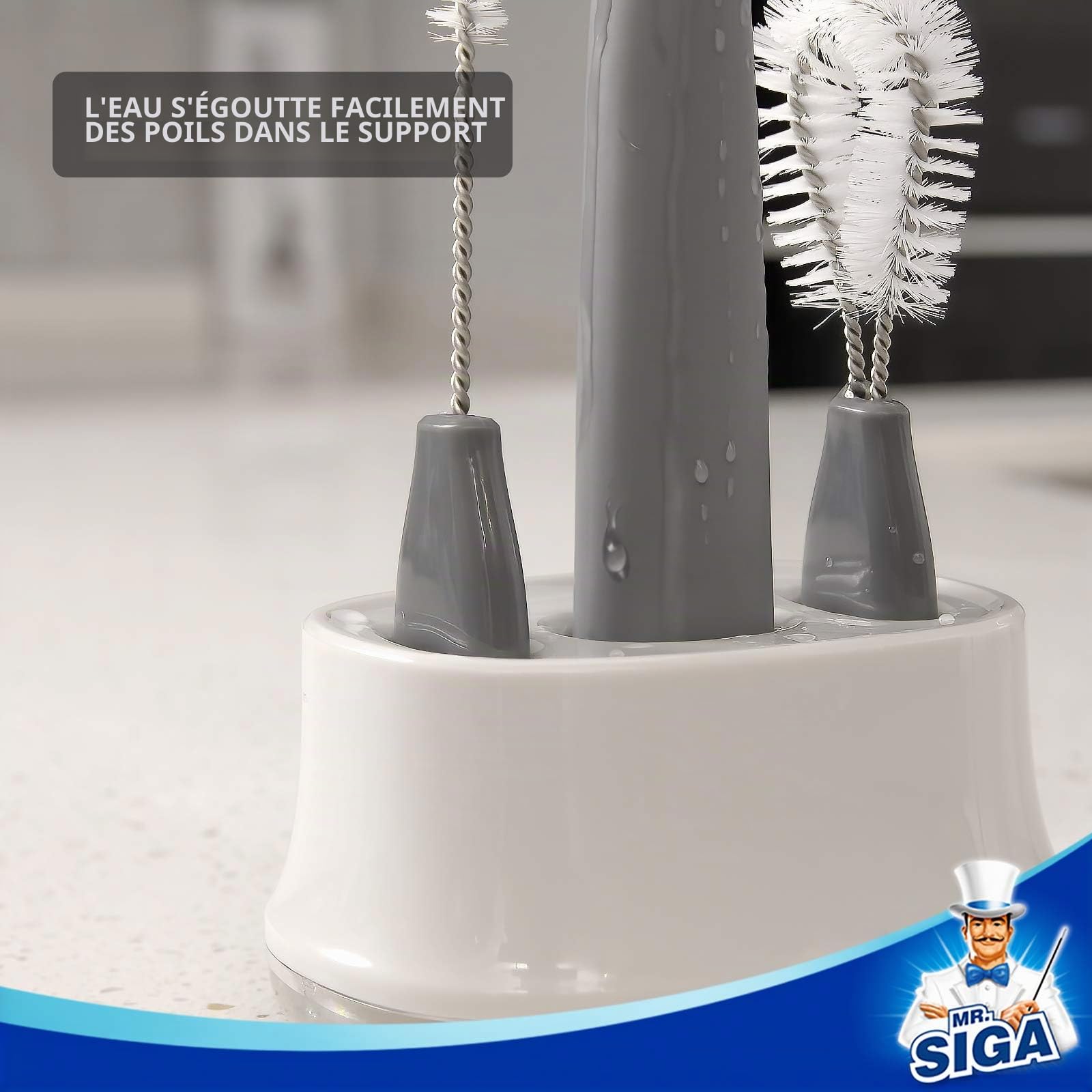 MR.SIGA Ensemble de 3 Brosses à Bouteille avec Support de Rangement | Goupillon à Bouteille et à Paille, Brosse Gourde pour Nettoyage de Biberon, Thermos, Gobelet, Verre, Tasse