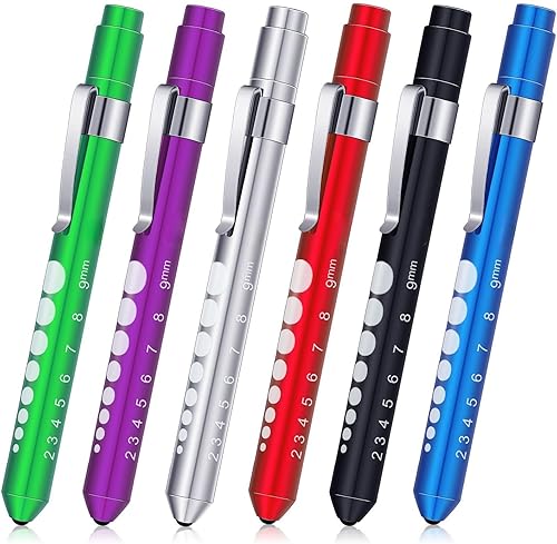 Nuanchu 6 lámparas de pluma para enfermera, luz LED reutilizable con calibre de pupila, enfermeras, alfiler de luz para antorcha, estudiantes de