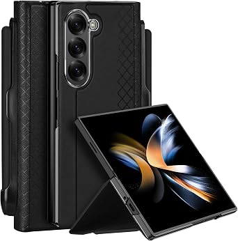 Designed for Samsung Galaxy Z Fold 6 Case with S Pen Holder & Hinge Protection & Stand,360 Degree Full Body Protective Phone Case Cover Wallet with Card Holder for Z Fold 6 Black