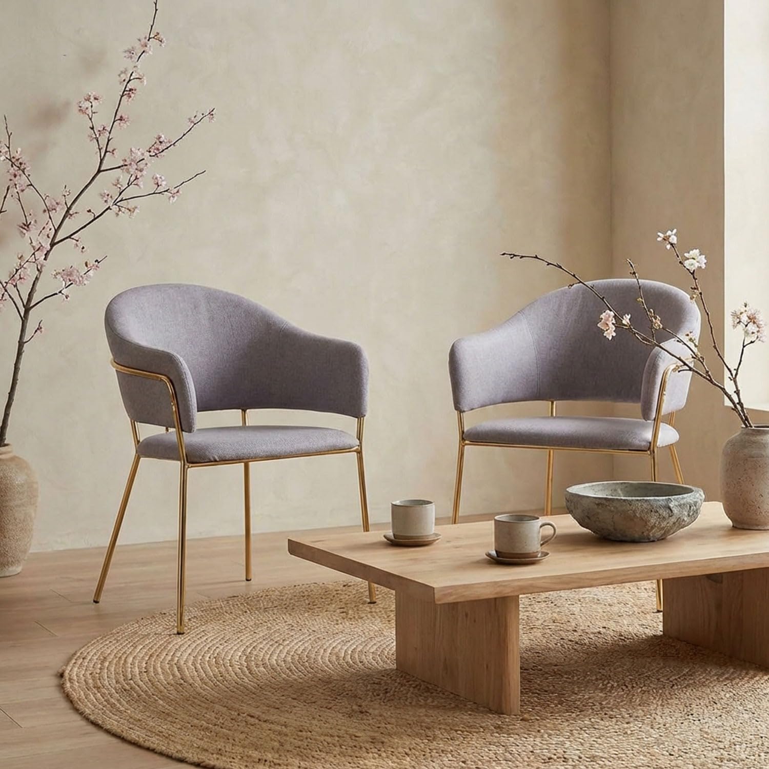 Menzzo Ulrick - Set di 2 sedie e poltrone in tessuto grigio