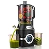 Cold Press Juicer, 140mm Large Feed Chute Masticating Juicer for Whole Fruits and Vegetables, 300W High Yield Slow Juicer with Reverse Function, BPA-Free, Easy to Clean, Black (Black)