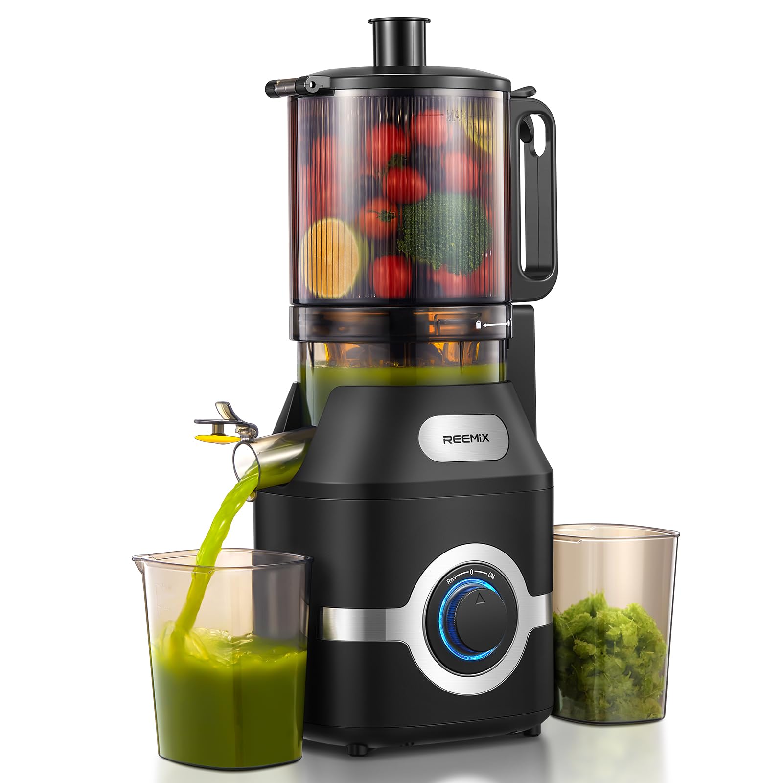 Reemix Juicer Machine with Large Feed Chute Slow Masticating juicer with Dual Safety Locks - Easy to Clean