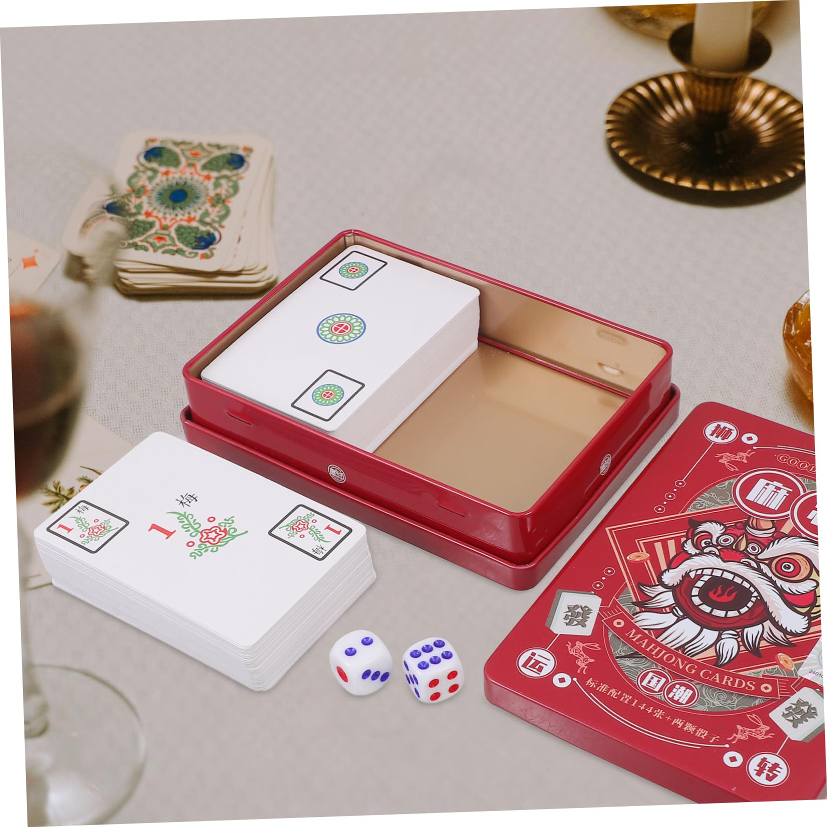 ifundom 5sätze Mahjong-Karten Tragbare Mahjong-Spielkarten Für Reisen Und Partys Geräuschloses Kartenspiel Mit Würfeln Für Familienunterhaltung Und Spaß Für Gesellige Abende