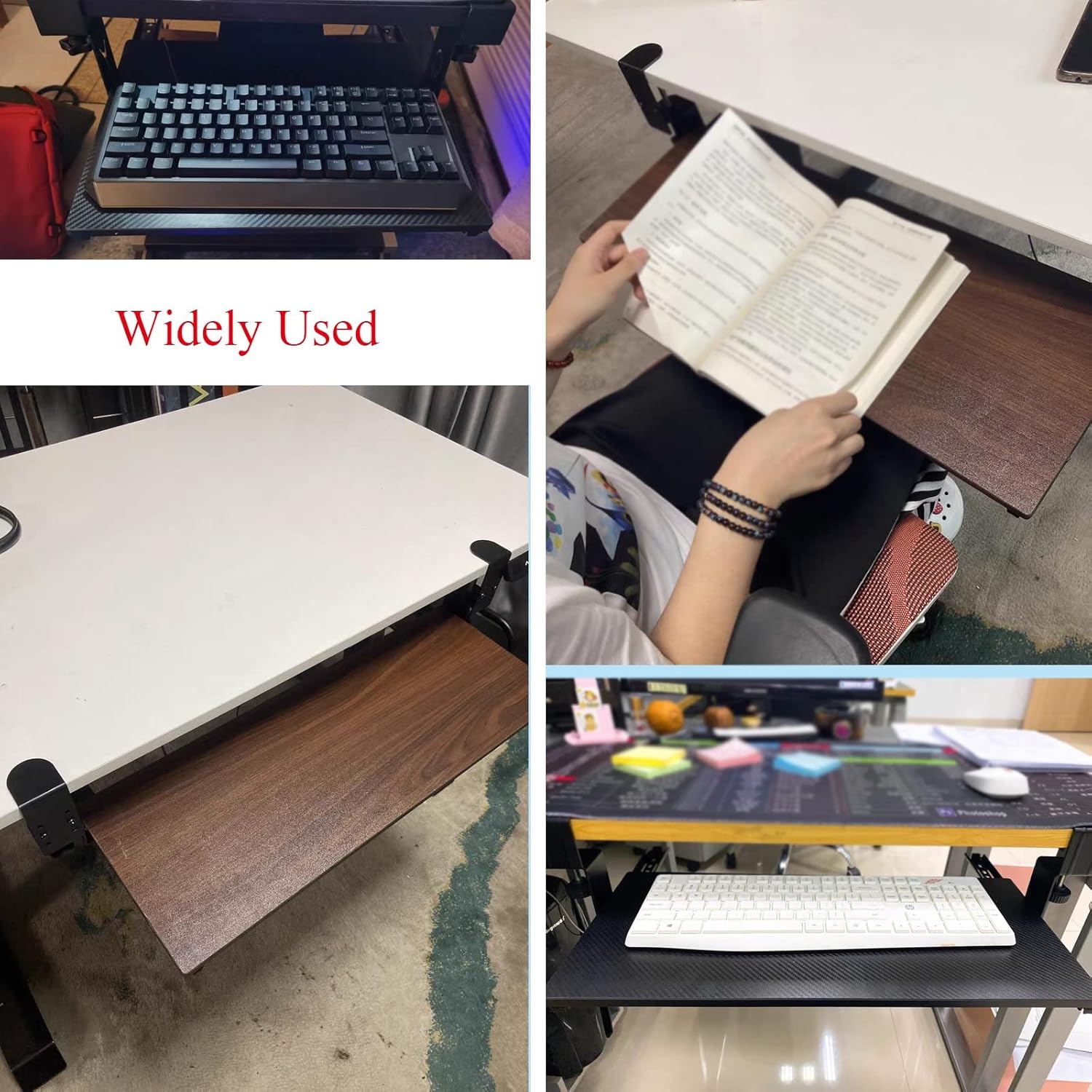 人間工学に基づいたデスク下キーボードトレイ。調節可能な引き出し式。家庭やオフィスに最適。クランプ式マウスホルダー付き。サイズ：55x