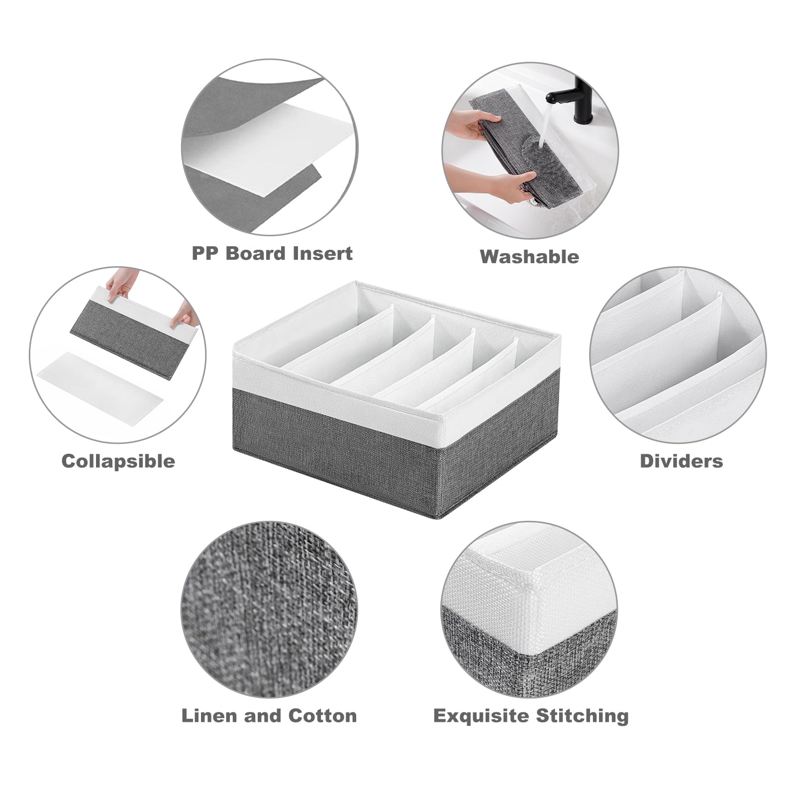 Organizador de cajones de jeans para ropa, caja de almacenamiento de 5 compartimentos, organizador de ropa lavable para jeans, pantalones, leggings, camisetas (gris y blanco)