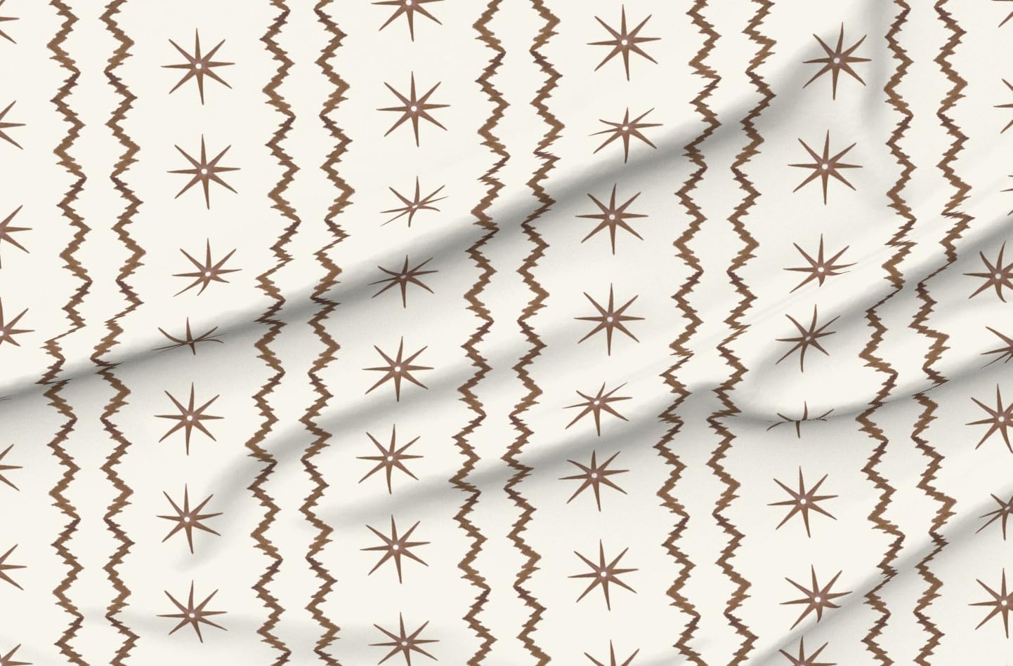 Spoonflower Fabric - Brown Zigzag Stripe Neutral Stars Classic Southwest Americana Boho Printed on Petal Cotton Fabric Fat Quarter - Sewing Quilting Apparel Crafts Decor