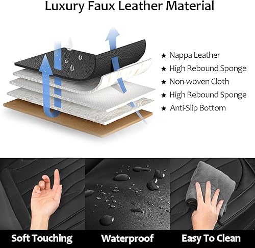 Miniatura 3 de Juego completo de fundas de asiento de automóvil, cobertura completa, de piel sintética, protector de cojín para asiento delantero y trasero, ajuste