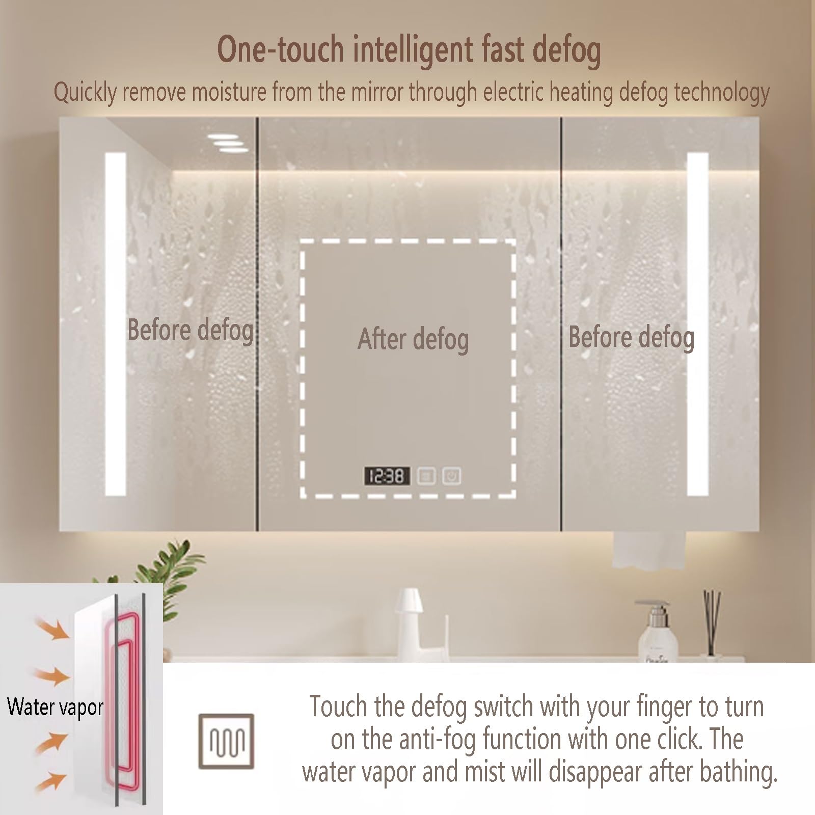 Armario espejo baño con Espejo Antivaho,armario baño pared De madera con espejo y luz,Inteligente armario baÃo pared estrecho Tres colores de luz,Tiempo Temperatura,Agujero de papel,Control táctil(Whi