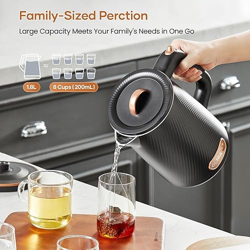 Miniatura 4 de OLEGA Hervidor eléctrico Hervidor de té eléctrico de 1500 W, hervidor eléctrico interior de acero inoxidable de 1.8 L para agua hirviendo, apagado