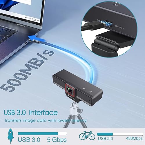 Miniatura 4 de Angetube Cámara web 4K AI cámara web con seguimiento de IA micrófonos con cancelación de ruido dual AI - habilitado para HDR, USB 3.0, control