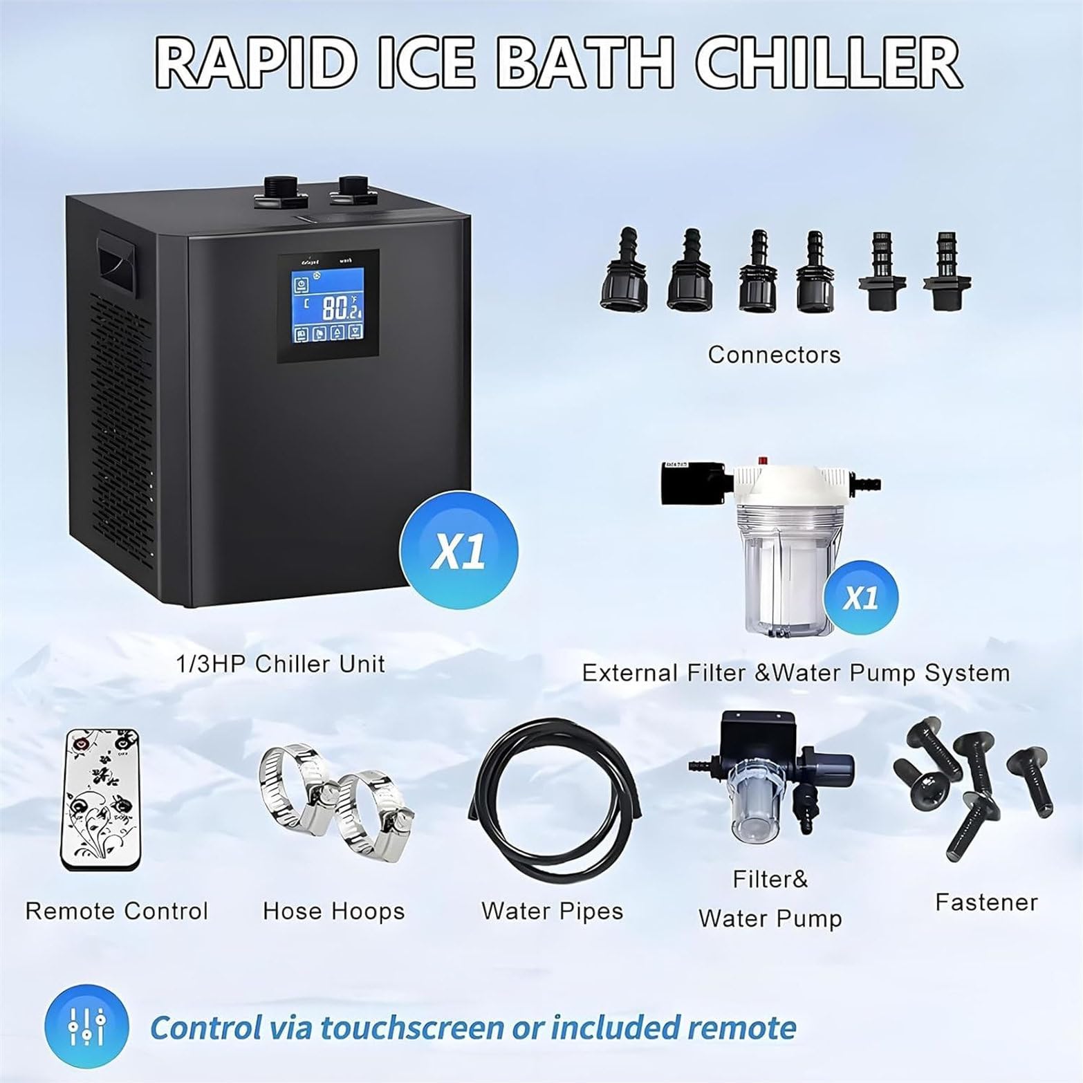 Enfriador de agua de inmersión fría, unidad de 300 litros con filtro y bomba integrados, control remoto para recuperación, enfriador de agua de baño de hielo para atletas y bienestar