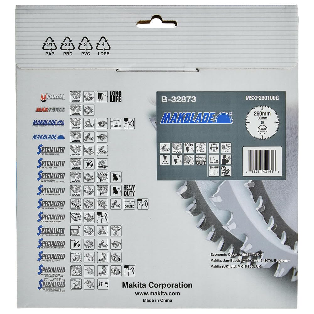 Makita Hoja de sierra circular MAKBLADE 260 x 30 x 100 (B-32873), Multicolor